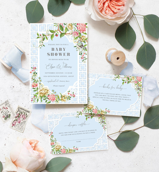 Trianon Blue | Printable Baby Shower Invitation Suite - Black Bow Studio