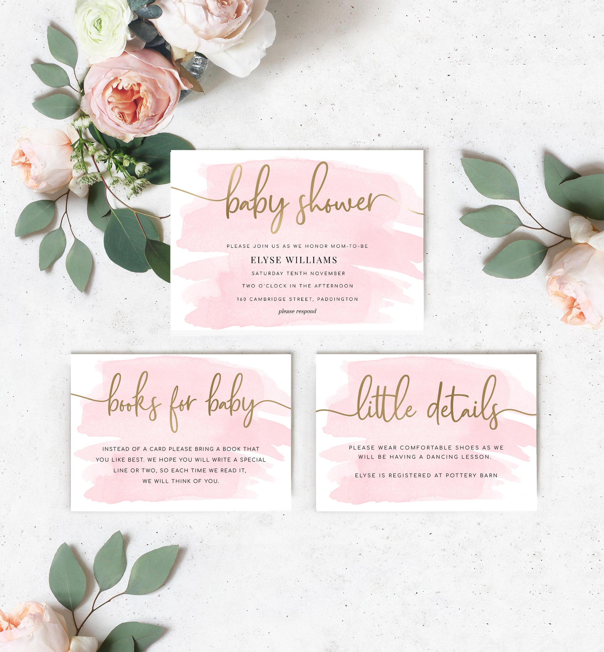 Watercolour Pink | Printable Baby Shower Invitation Suite - Black Bow Studio