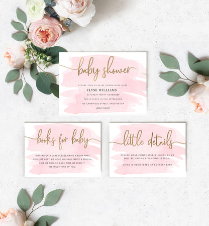 Watercolour Pink | Printable Baby Shower Invitation Suite - Black Bow Studio