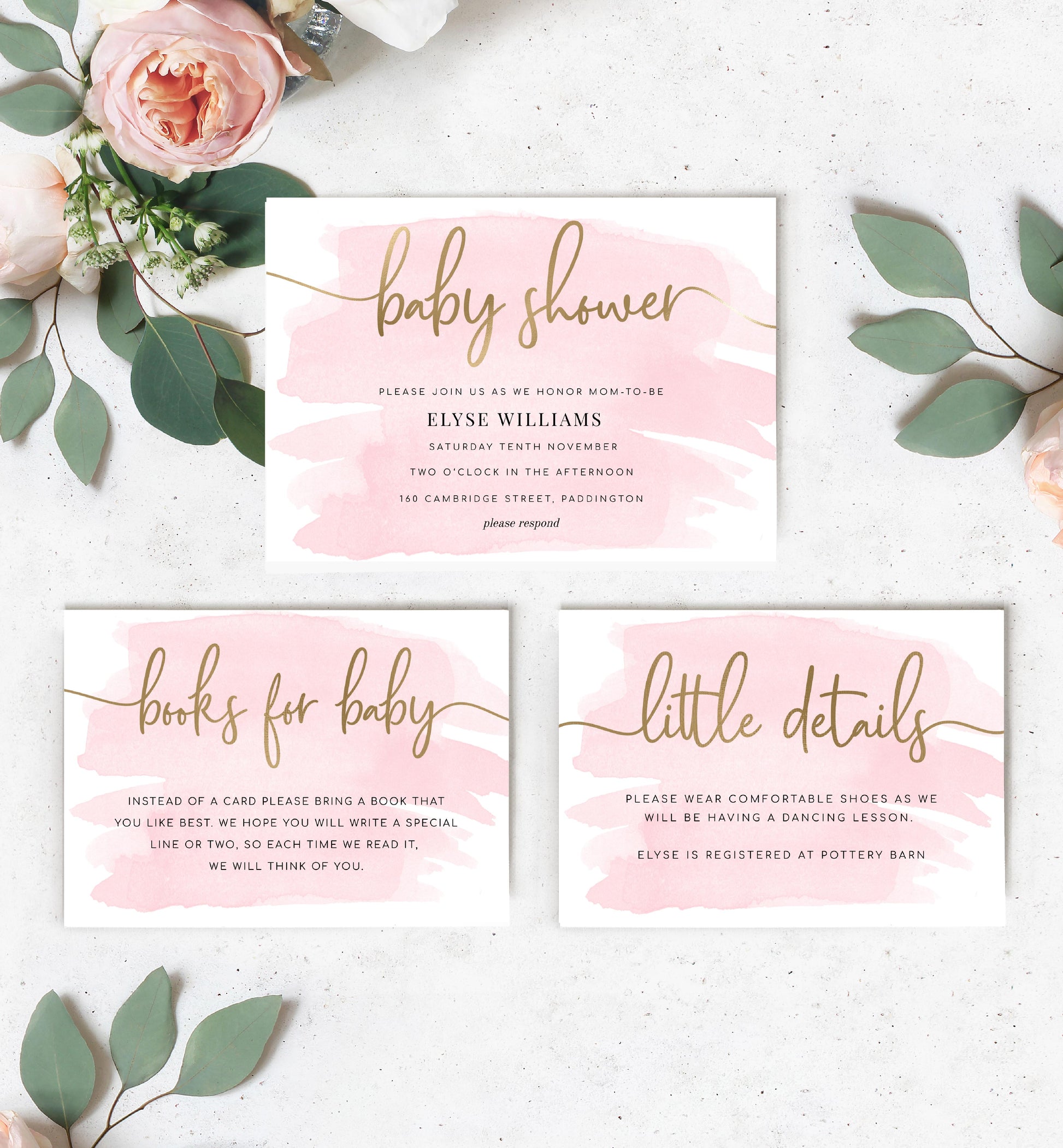 Watercolour Pink | Printable Baby Shower Invitation Suite - Black Bow Studio