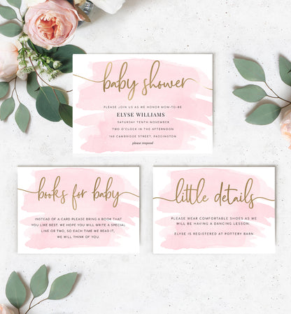 Watercolour Pink | Printable Baby Shower Invitation Suite - Black Bow Studio