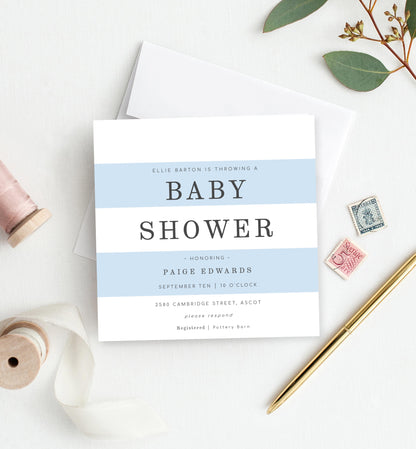 Stripe Blue | Printable Baby Shower Invitation - Black Bow Studio