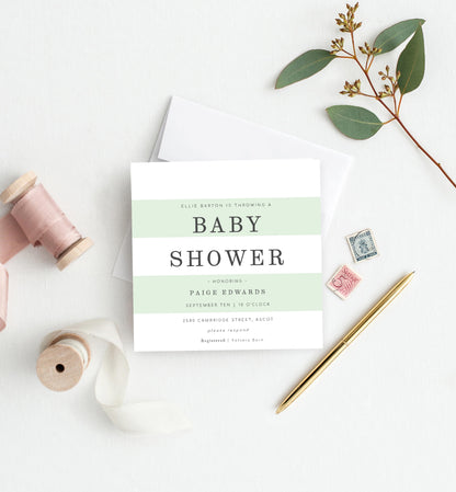 Stripe Mint Green | Printable Baby Shower Invitation - Black Bow Studio