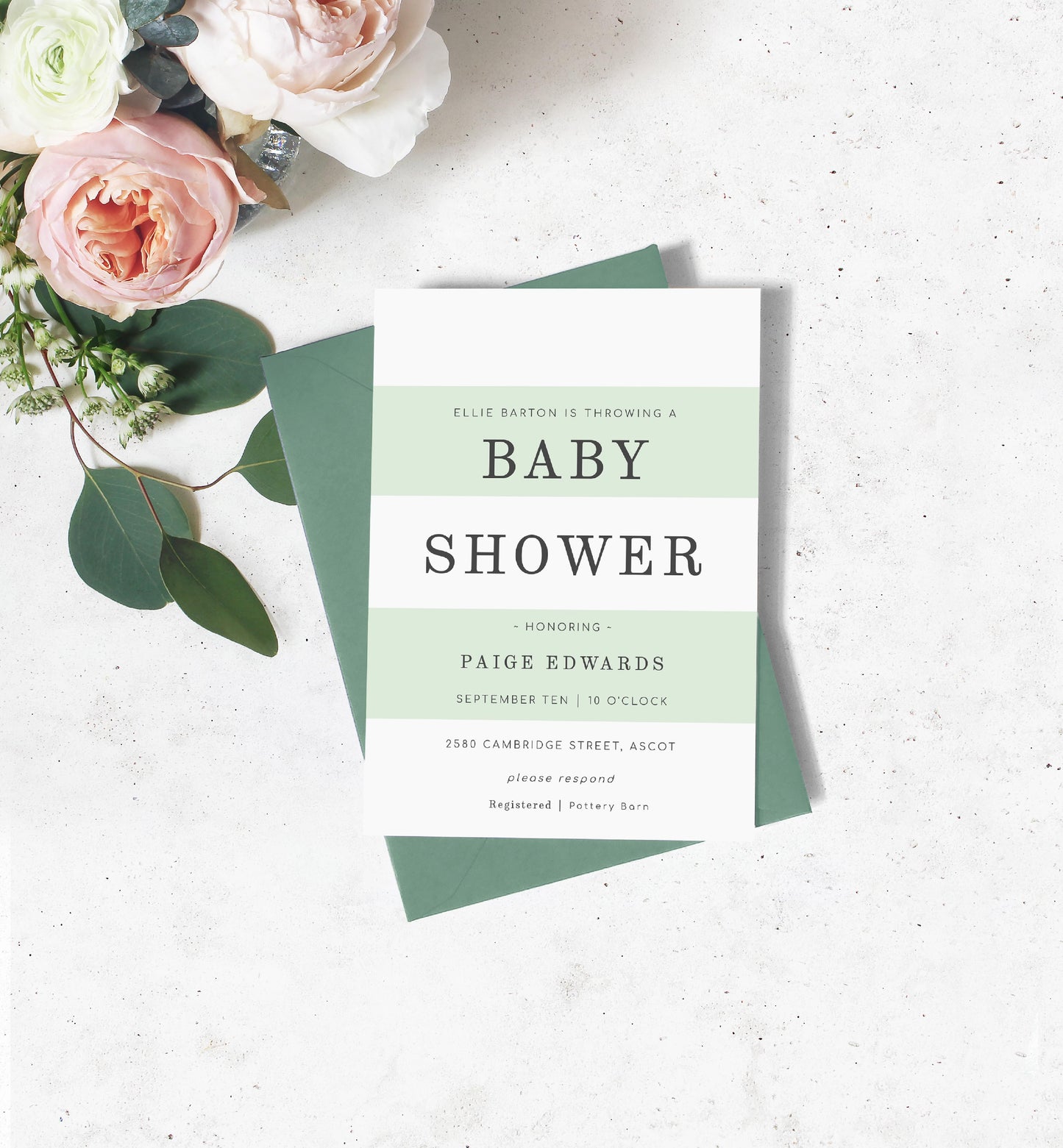 Stripe Mint Green | Printable Baby Shower Invitation - Black Bow Studio