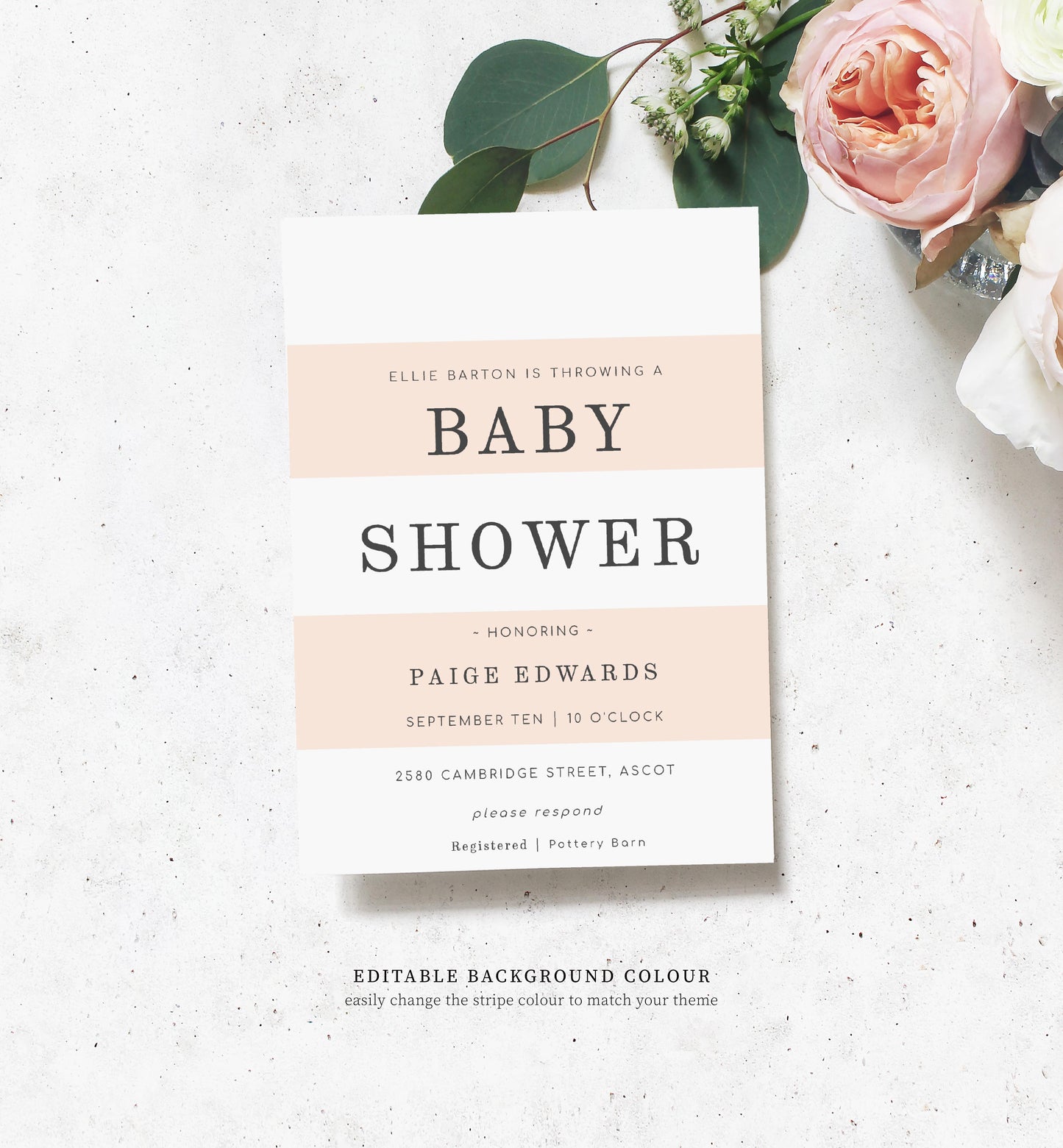 Stripe Pink | Printable Baby Shower Invitation - Black Bow Studio