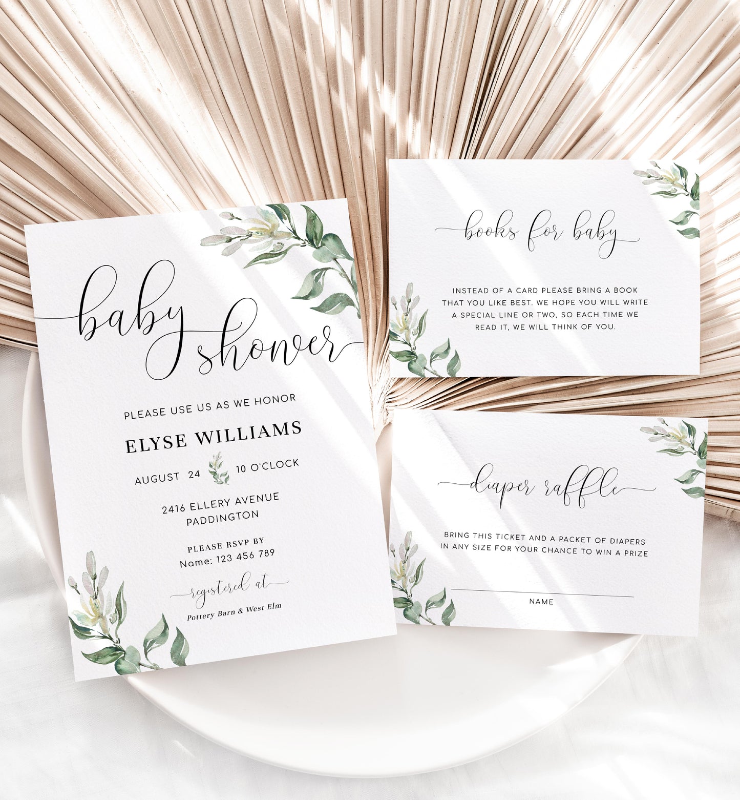 Muted Greenery | Printable Baby Shower Invitation Suite