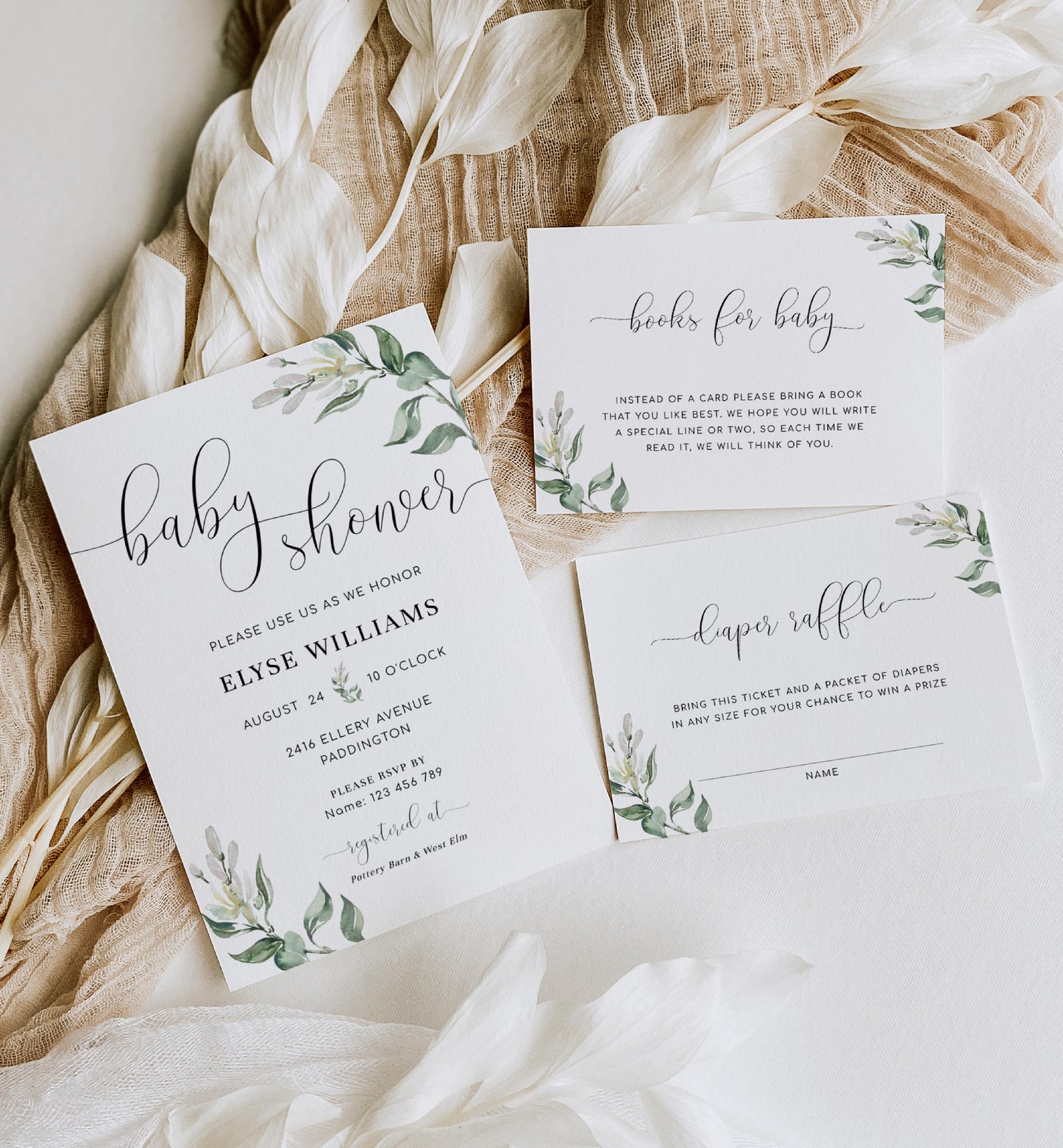 Muted Greenery | Printable Baby Shower Invitation Suite