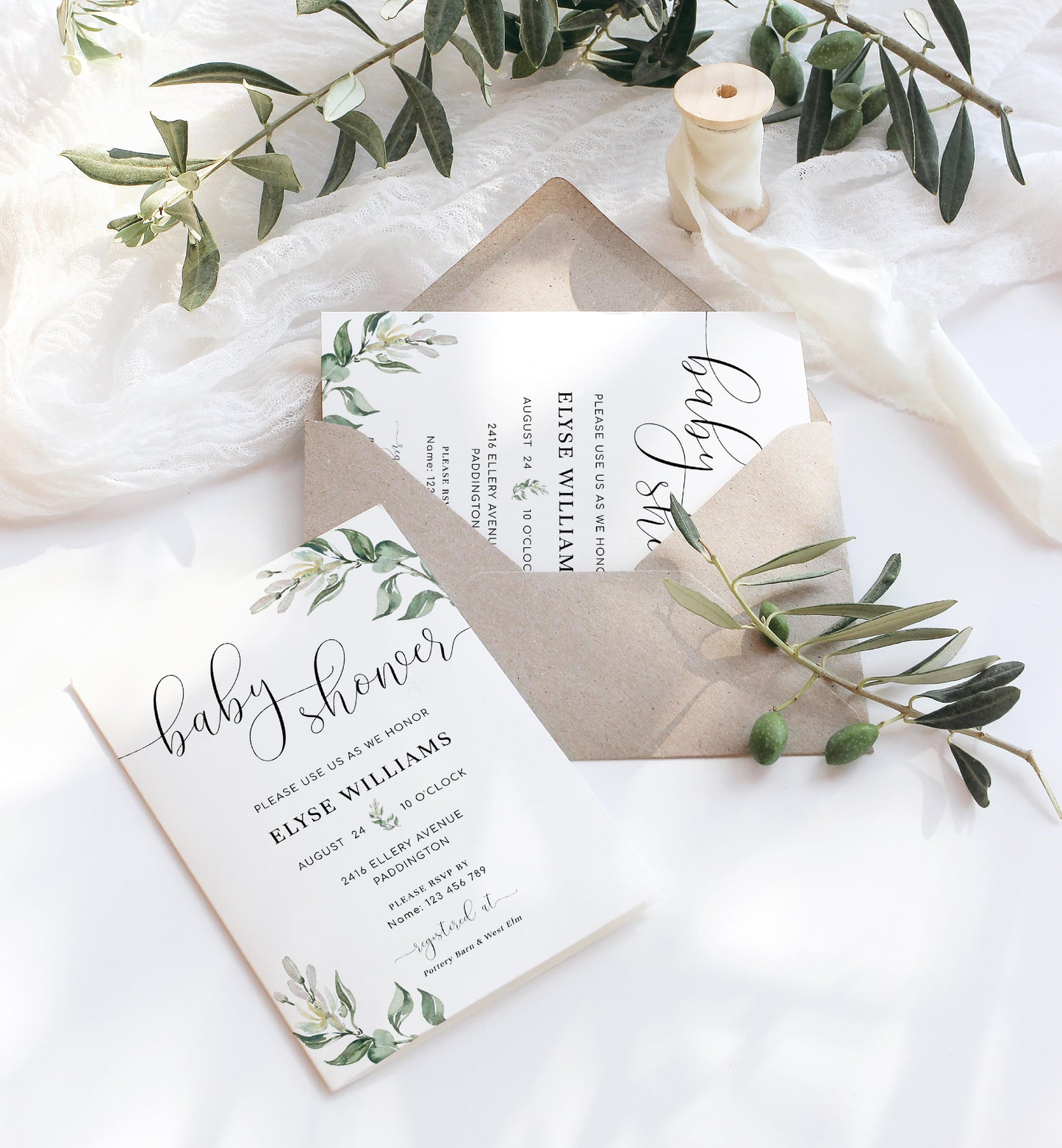 Muted Greenery | Printable Baby Shower Invitation