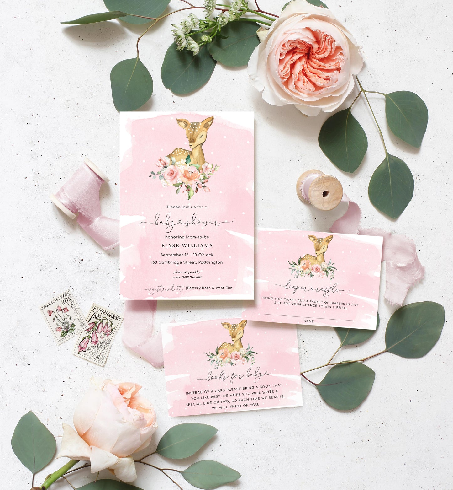 Oh Deer Pink | Baby Shower Invitation Suite - Black Bow Studio