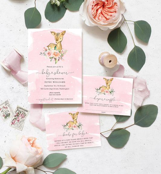 Oh Deer Pink | Baby Shower Invitation Suite - Black Bow Studio