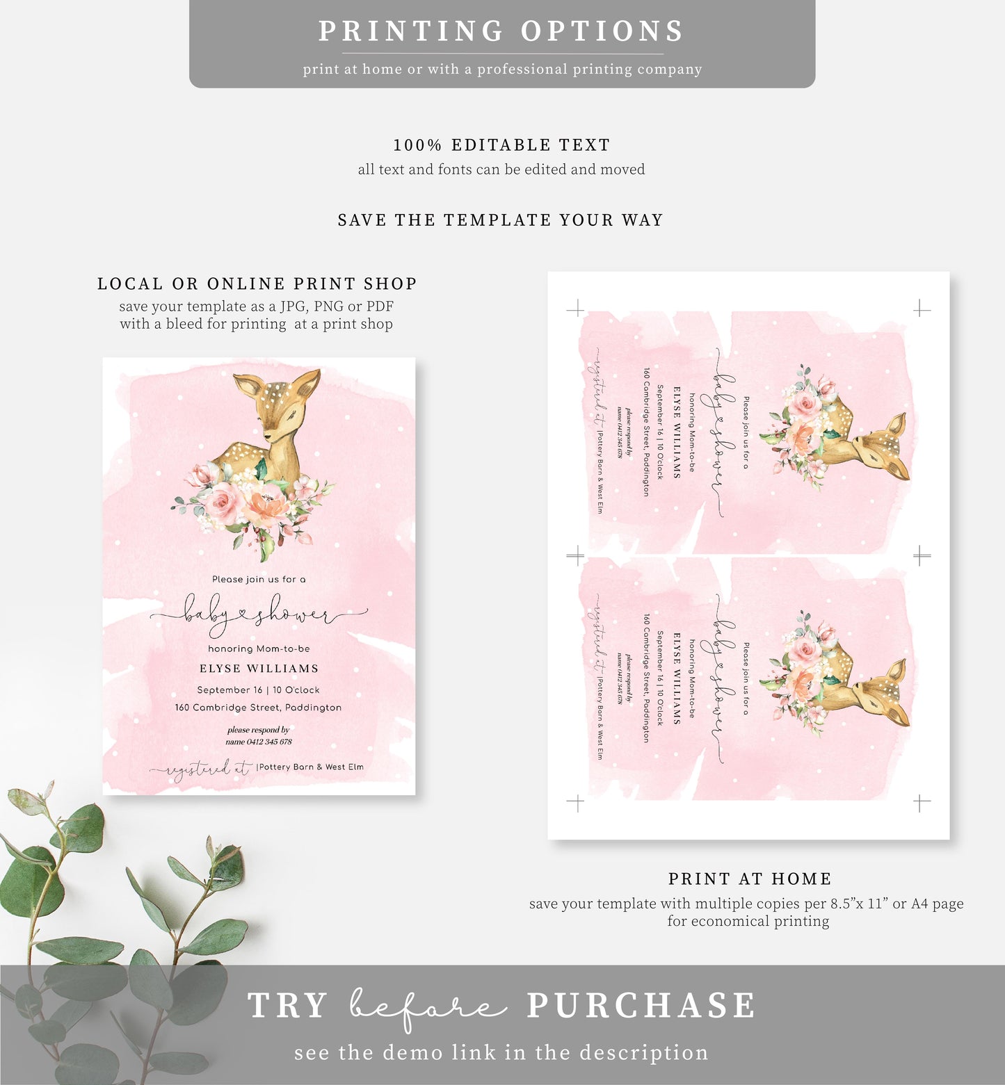 Oh Deer Pink | Baby Shower Invitation Suite - Black Bow Studio