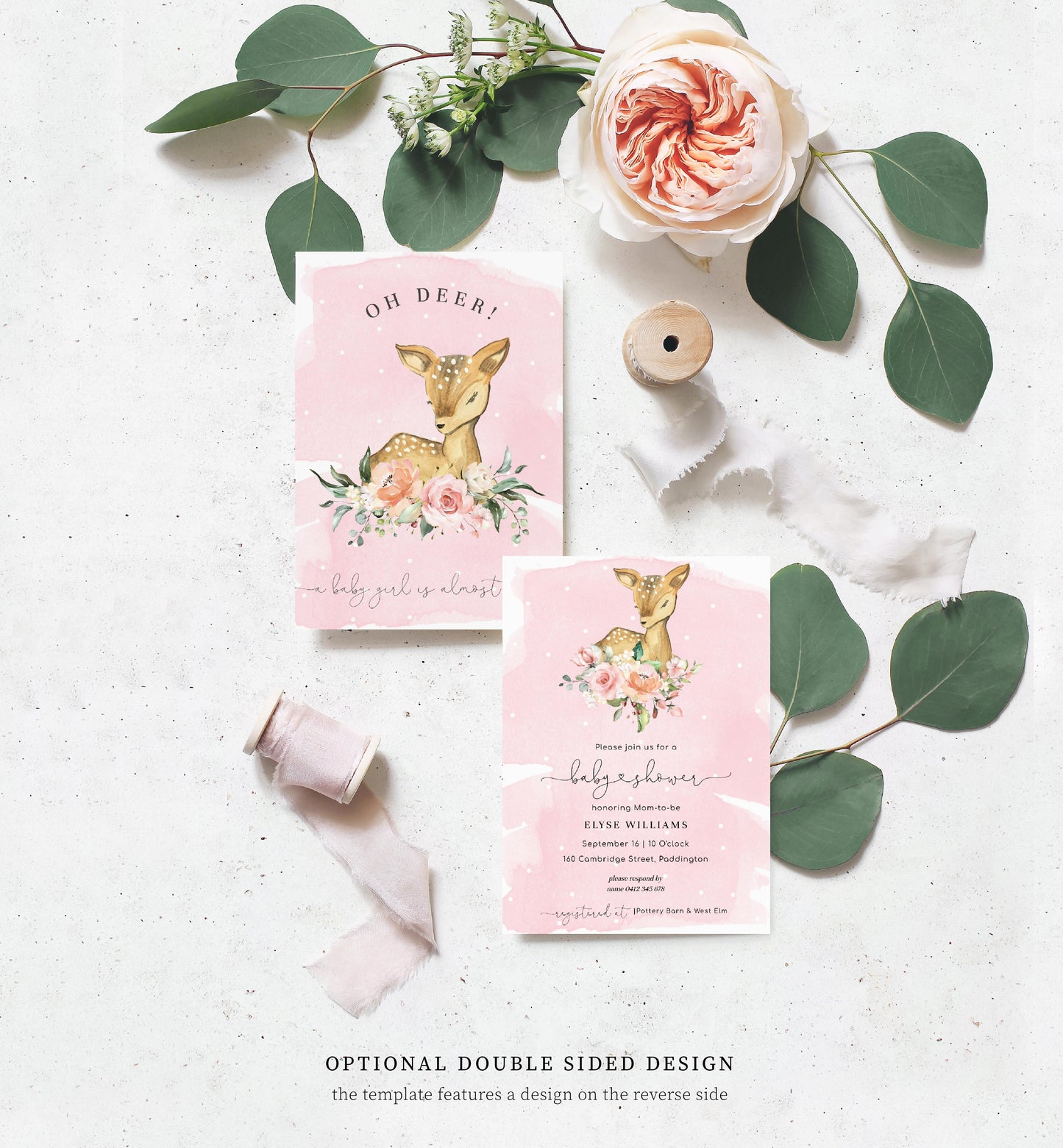 Oh Deer Pink | Baby Shower Invitation Suite - Black Bow Studio