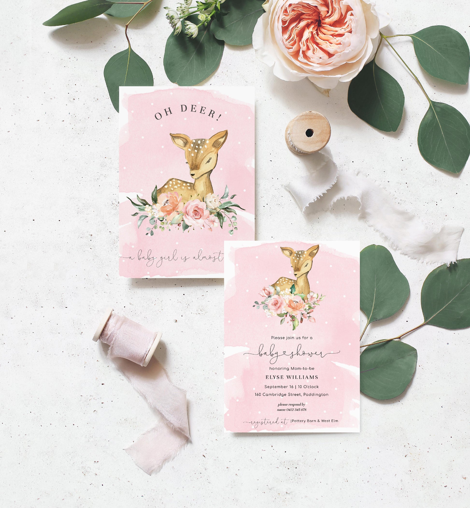 Oh Deer Pink | Baby Shower Invitation Suite - Black Bow Studio