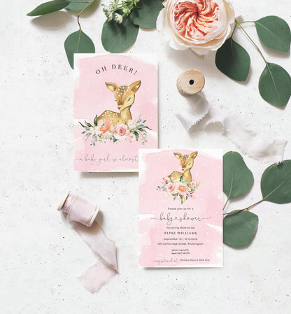 Oh Deer Pink | Baby Shower Invitation Suite - Black Bow Studio