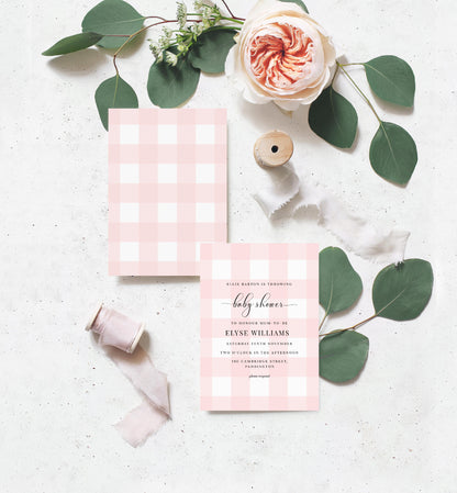 Gingham Pink | Printable Baby Shower Invitation Suite - Black Bow Studio