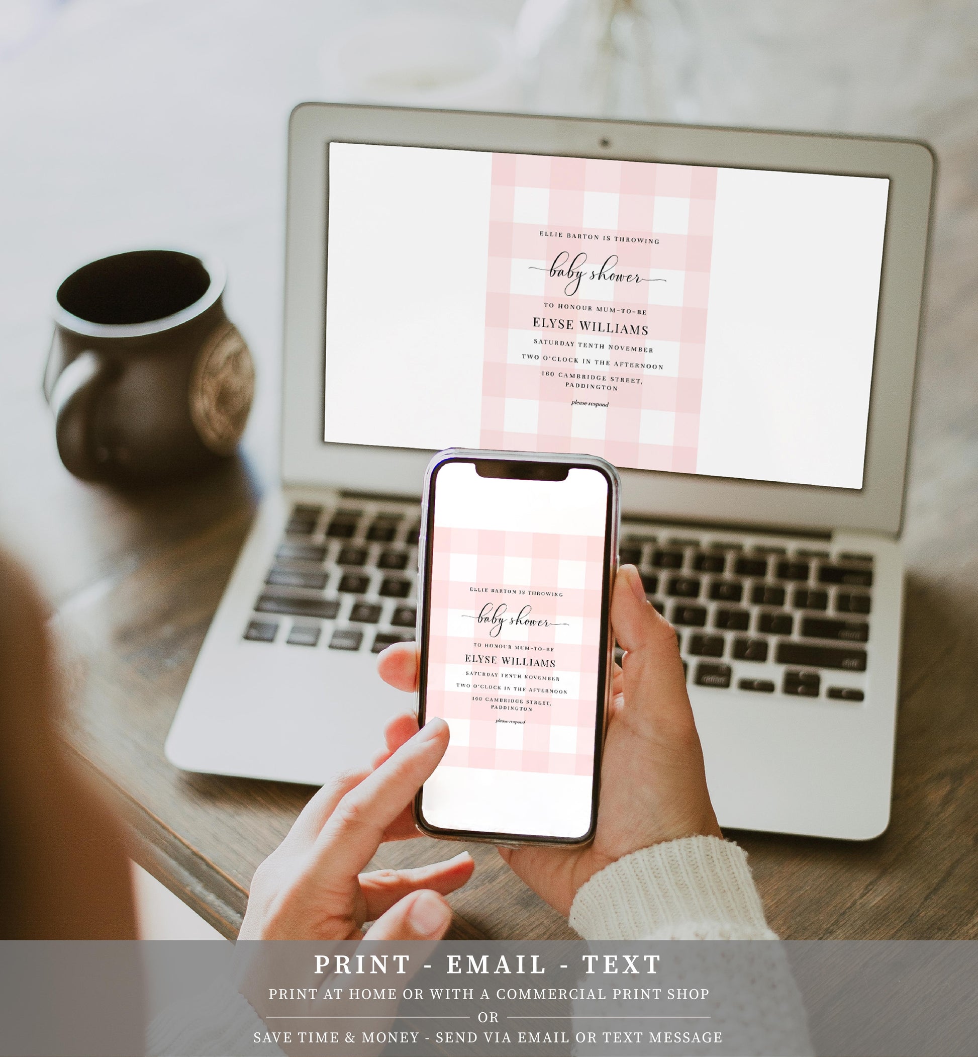 Gingham Pink | Printable Baby Shower Invitation Suite - Black Bow Studio