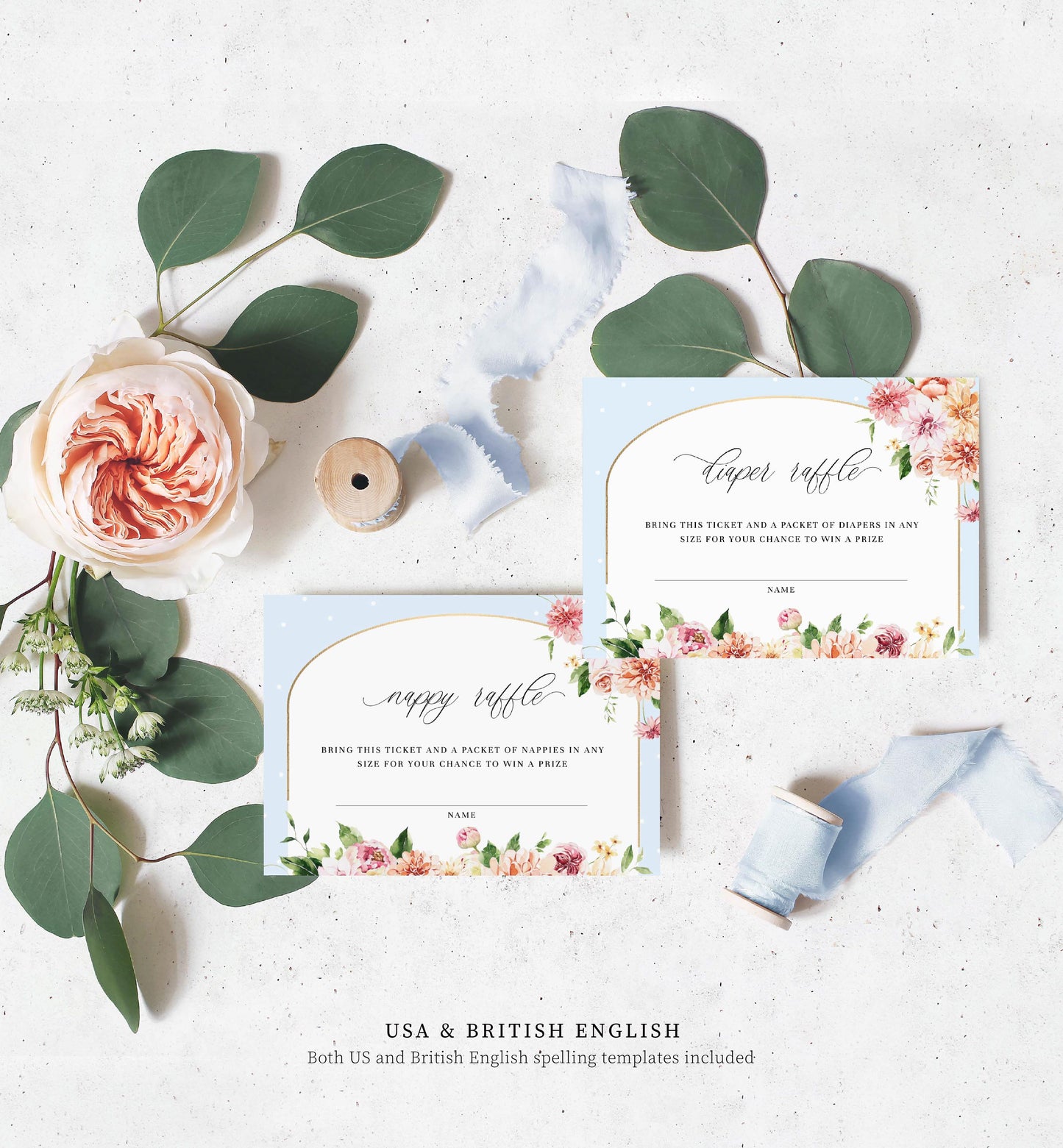 Quinn Floral Blue | Printable Baby Shower Invitation Suite