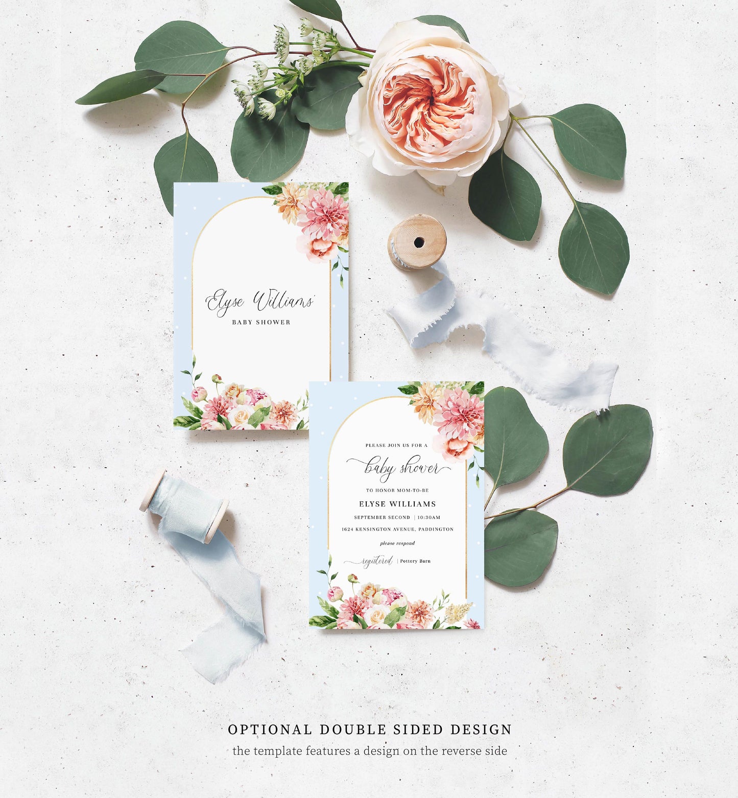 Quinn Floral Blue | Printable Baby Shower Invitation Suite