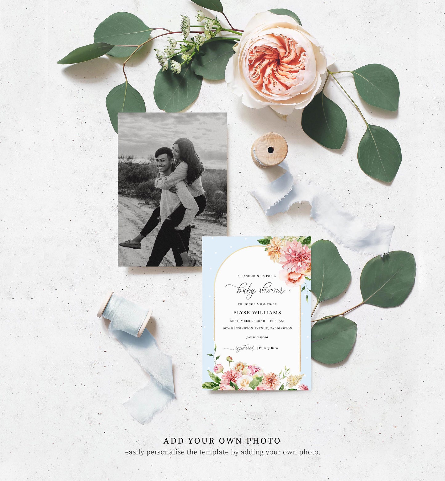 Quinn Floral Blue | Printable Baby Shower Invitation Suite