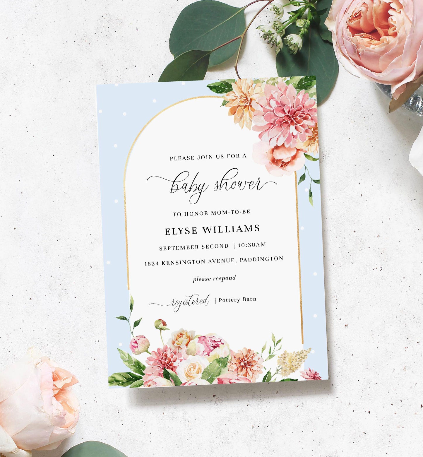 Quinn Floral Blue | Printable Baby Shower Invitation Suite