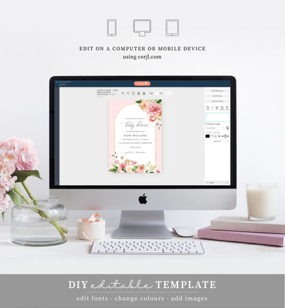 Quinn Floral Pink | Printable Baby Shower Invitation Suite