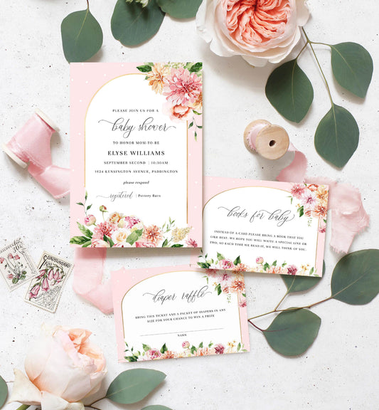 Quinn Floral Pink | Printable Baby Shower Invitation Suite