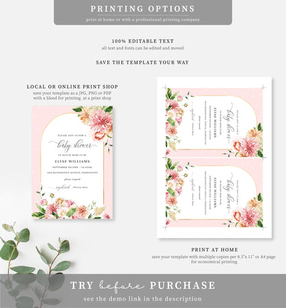 Quinn Floral Pink | Printable Baby Shower Invitation Suite