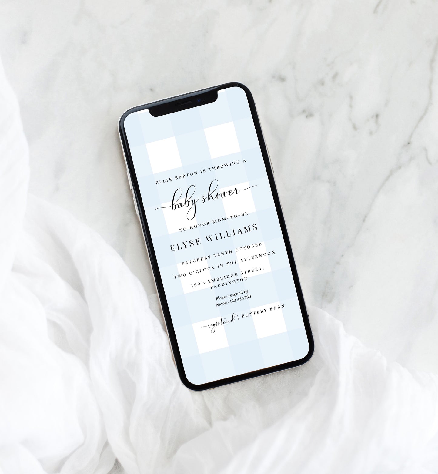 Gingham Blue | Smartphone Baby Shower Invitation Template