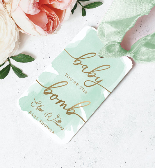 Watercolour Green | Printable Bath Bomb Favour Tags