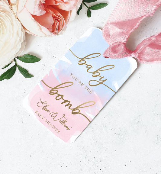 Watercolour Pink Blue | Printable Bath Bomb Favour Tags