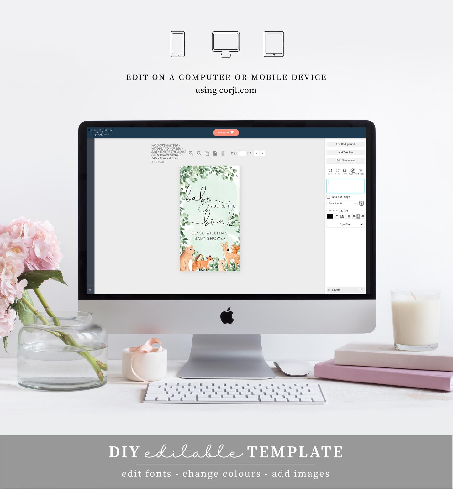 Woodland Animals Green | Printable Bath Bomb Favour Tags