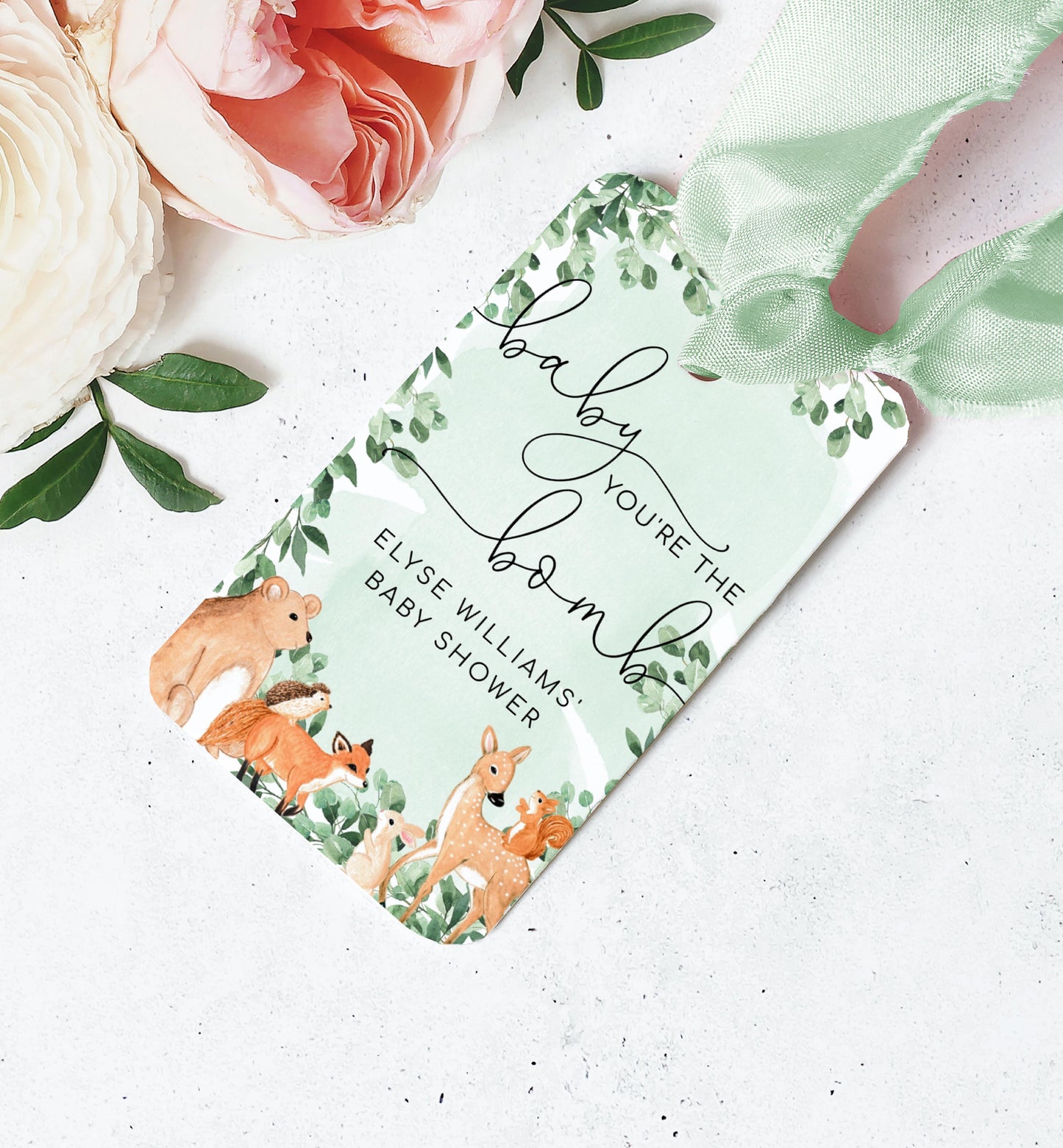 Woodland Animals Green | Printable Bath Bomb Favour Tags