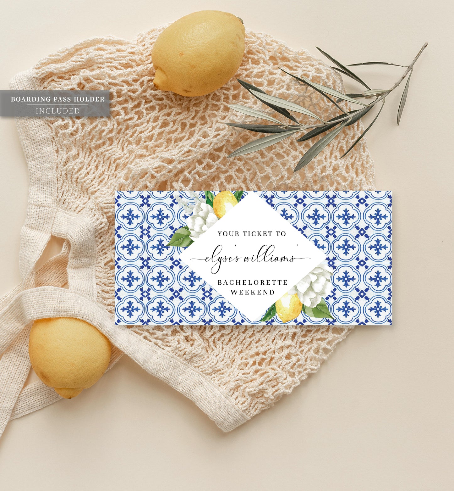 The Med Lemons | Printable Bachelorette Boarding Pass Invitation - Black Bow Studio