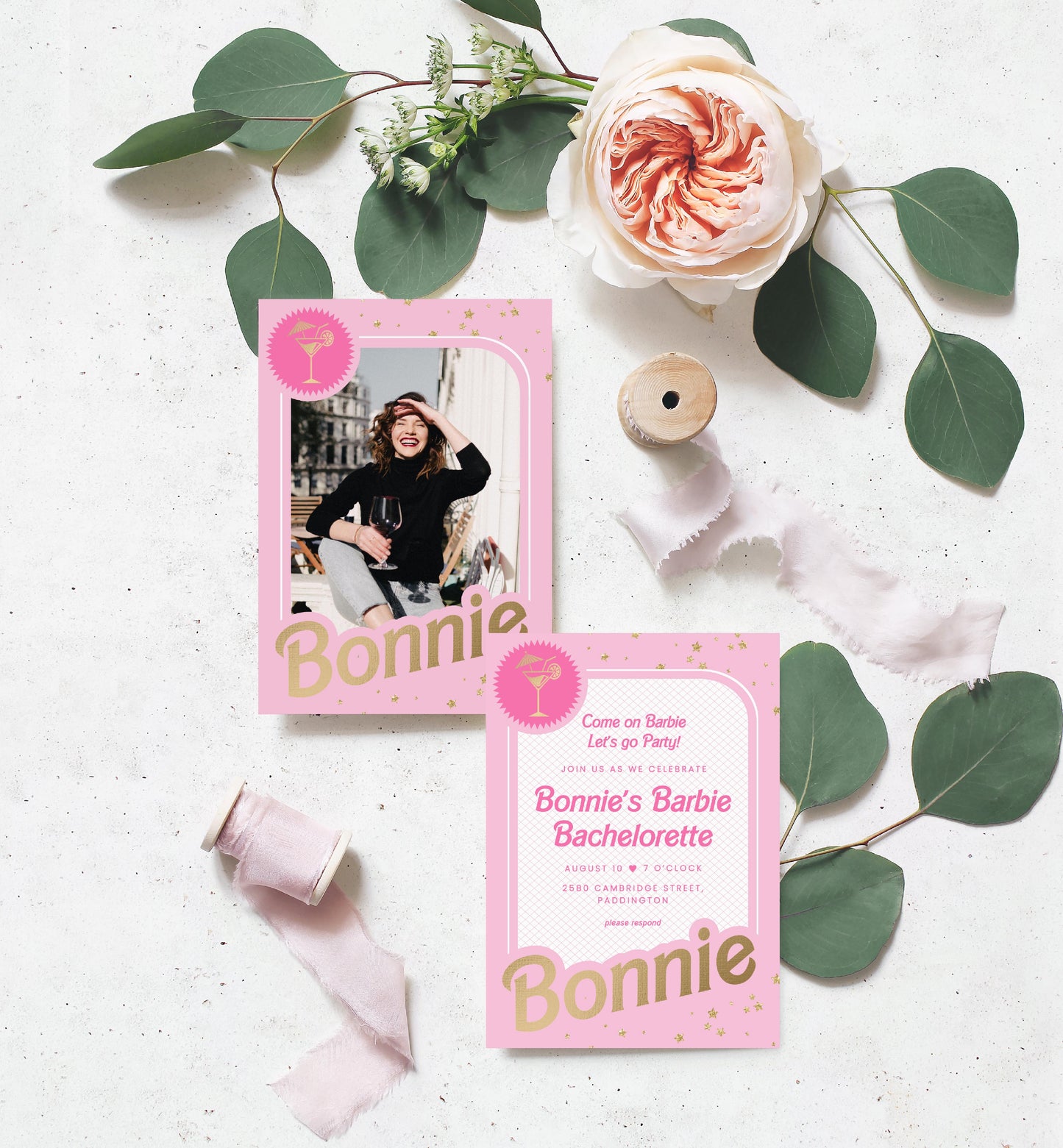 Barbie Party Pink Gold | Printable Bachelorette Party Invitation Template