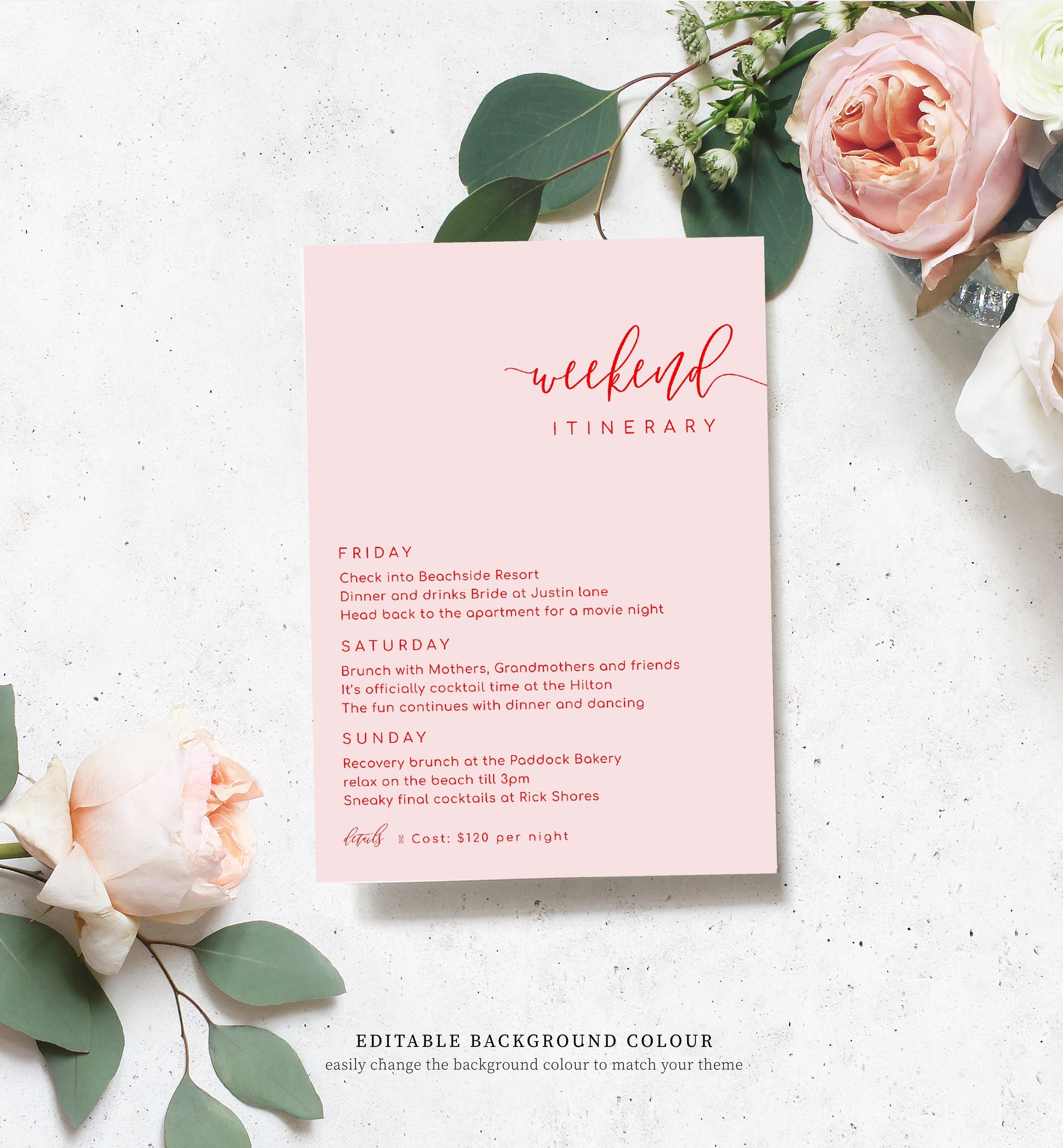 Lucas Script White | Printable Weekend Itinerary - Black Bow Studio