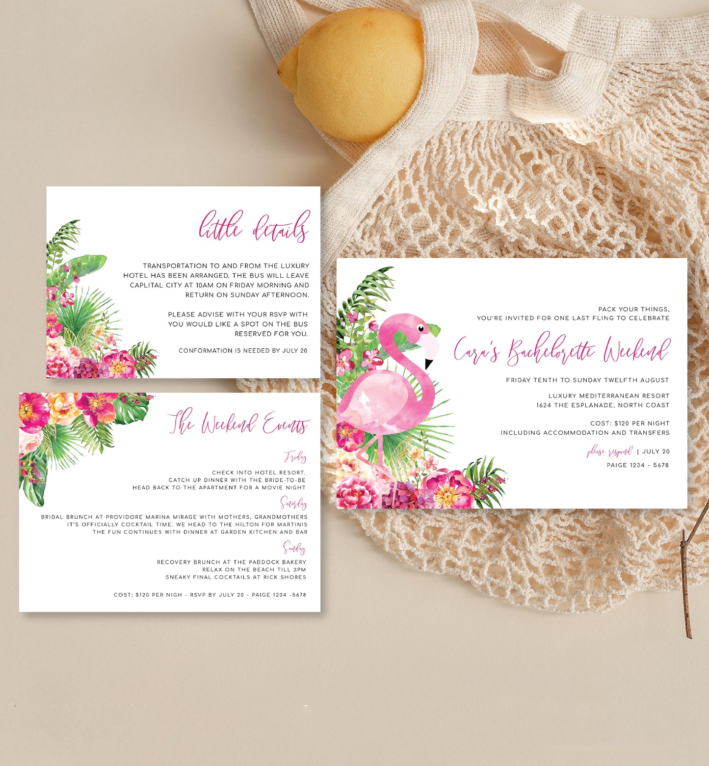 Laguna Flamingo | Printable Bachelorette Weekend Invitation Suite - Black Bow Studio