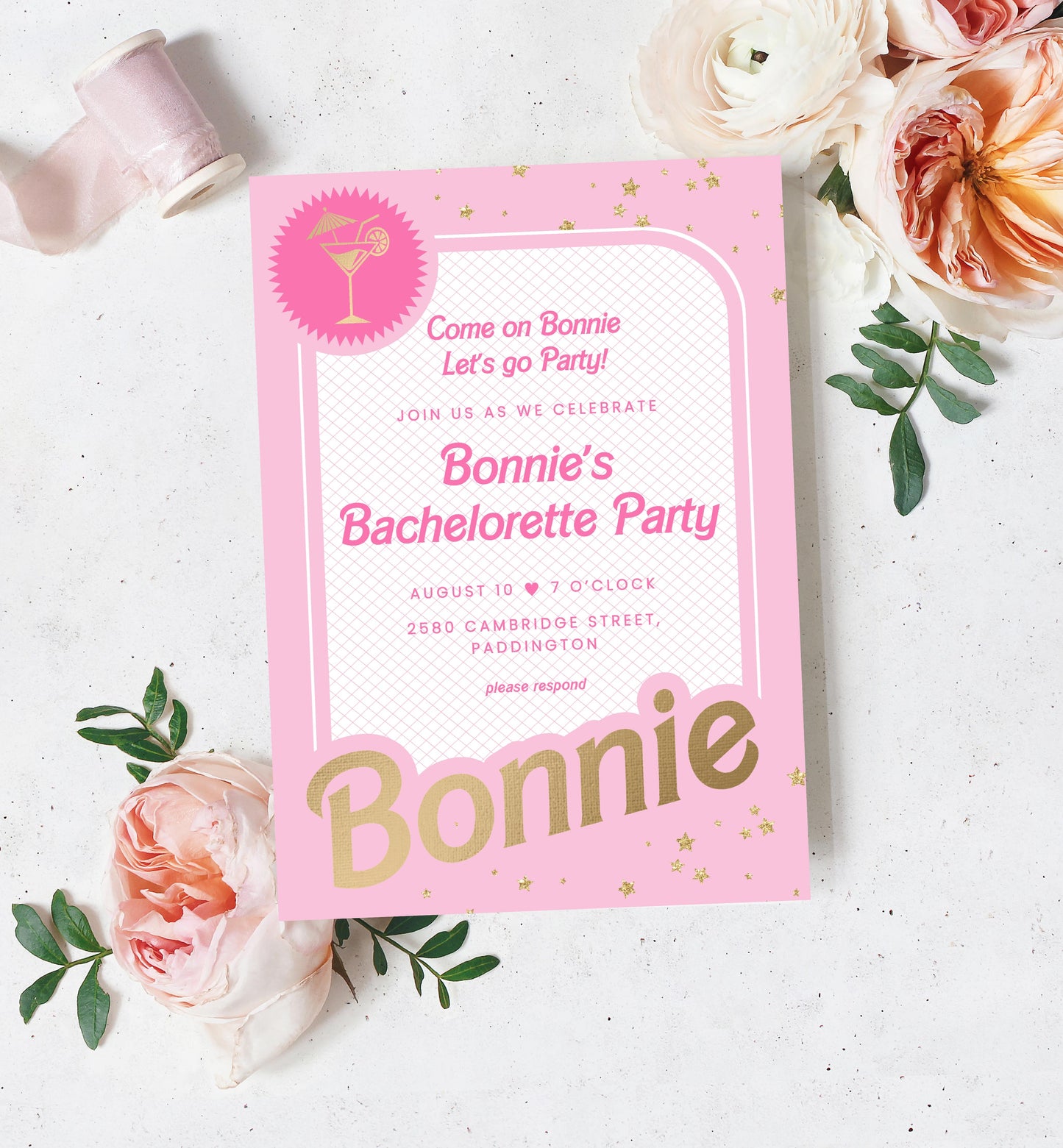Barbie Party Pink Gold | Printable Bachelorette Party Invitation and Itinerary Template