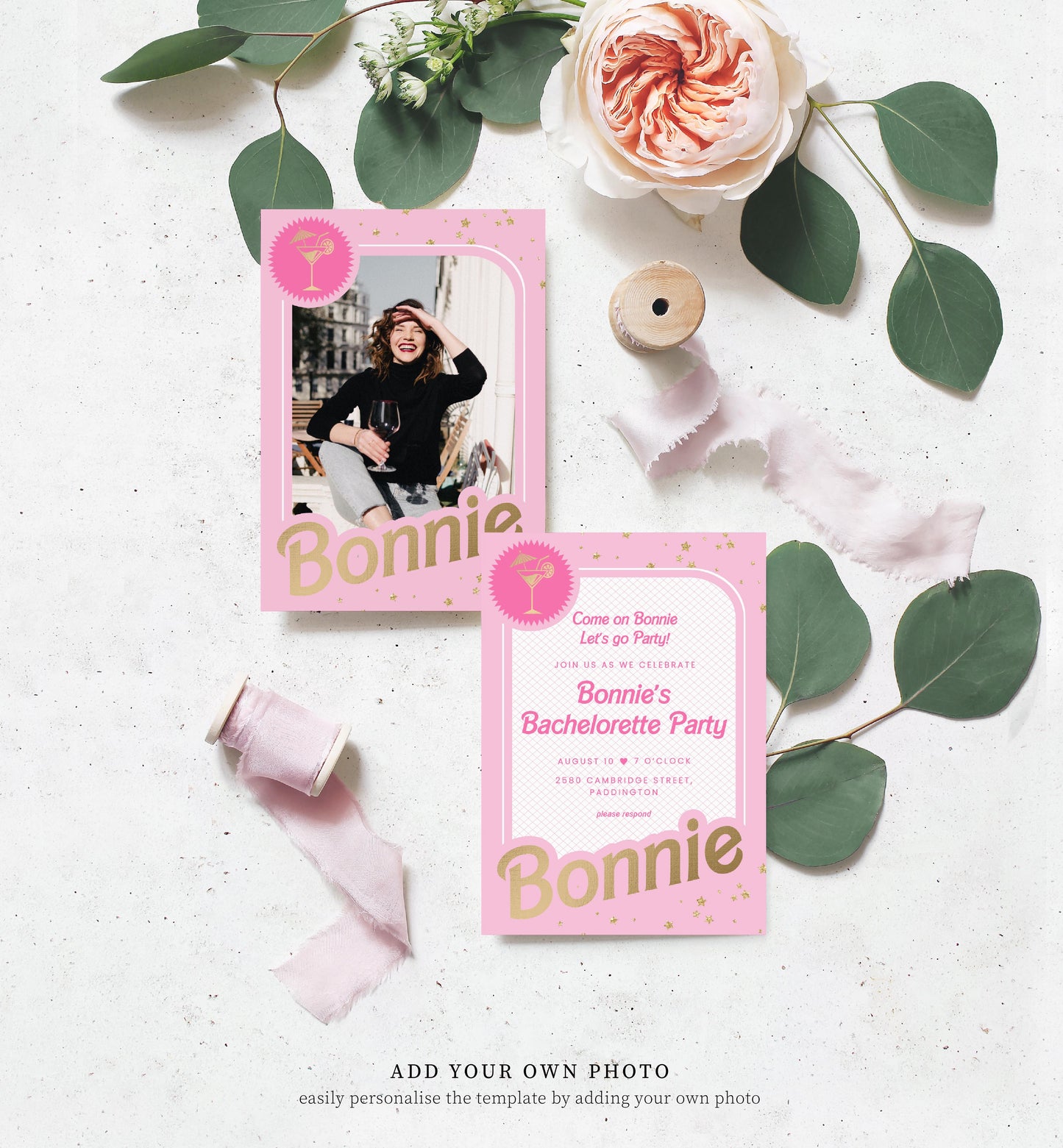 Barbie Party Pink Gold | Printable Bachelorette Party Invitation and Itinerary Template