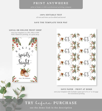 Nutmeg Noel | Printable Baking Spirits Bright Christmas Gift Tag Template