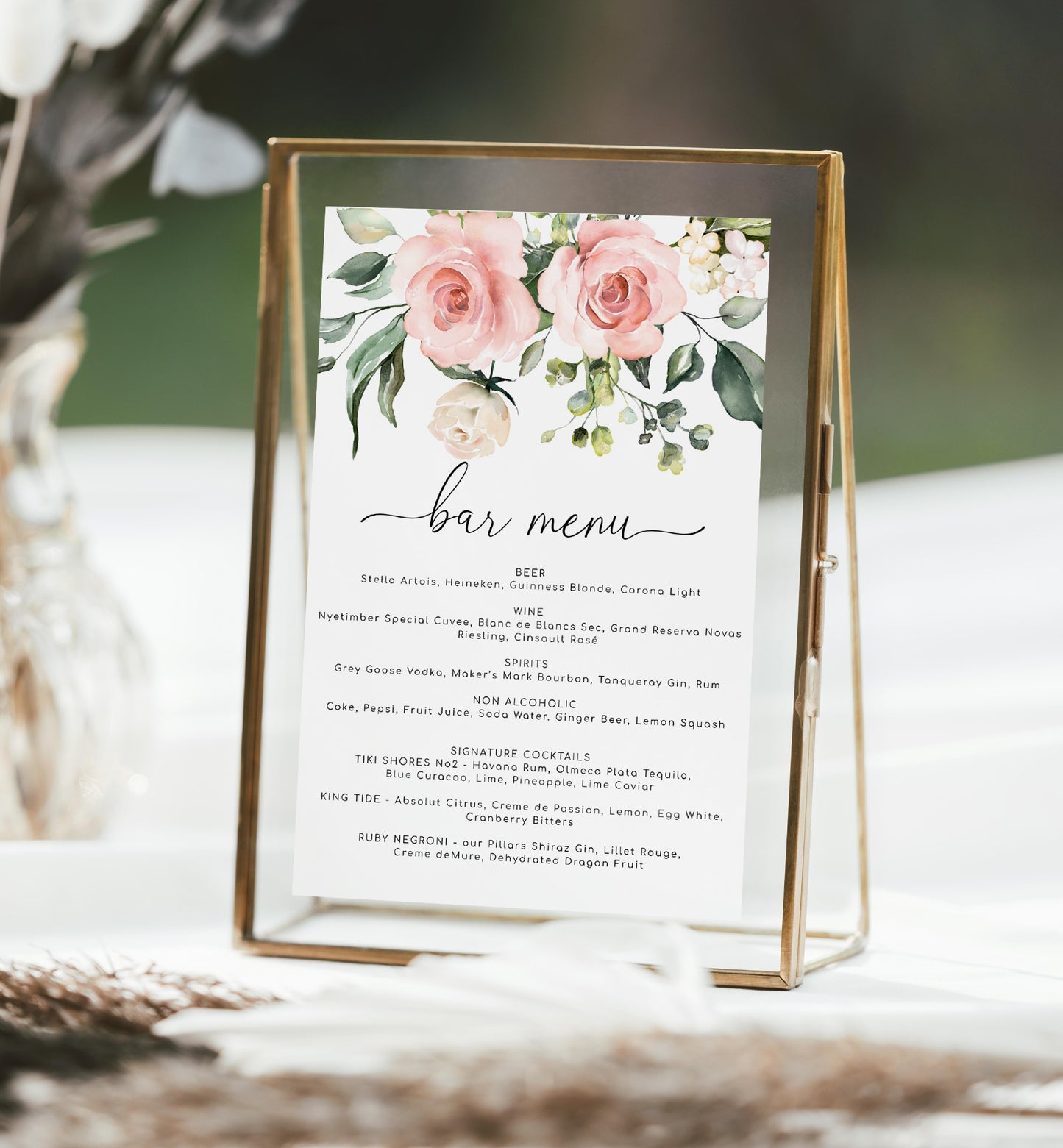 Darcy Floral Pink | Printable Bar Menu Sign Template - Black Bow Studio