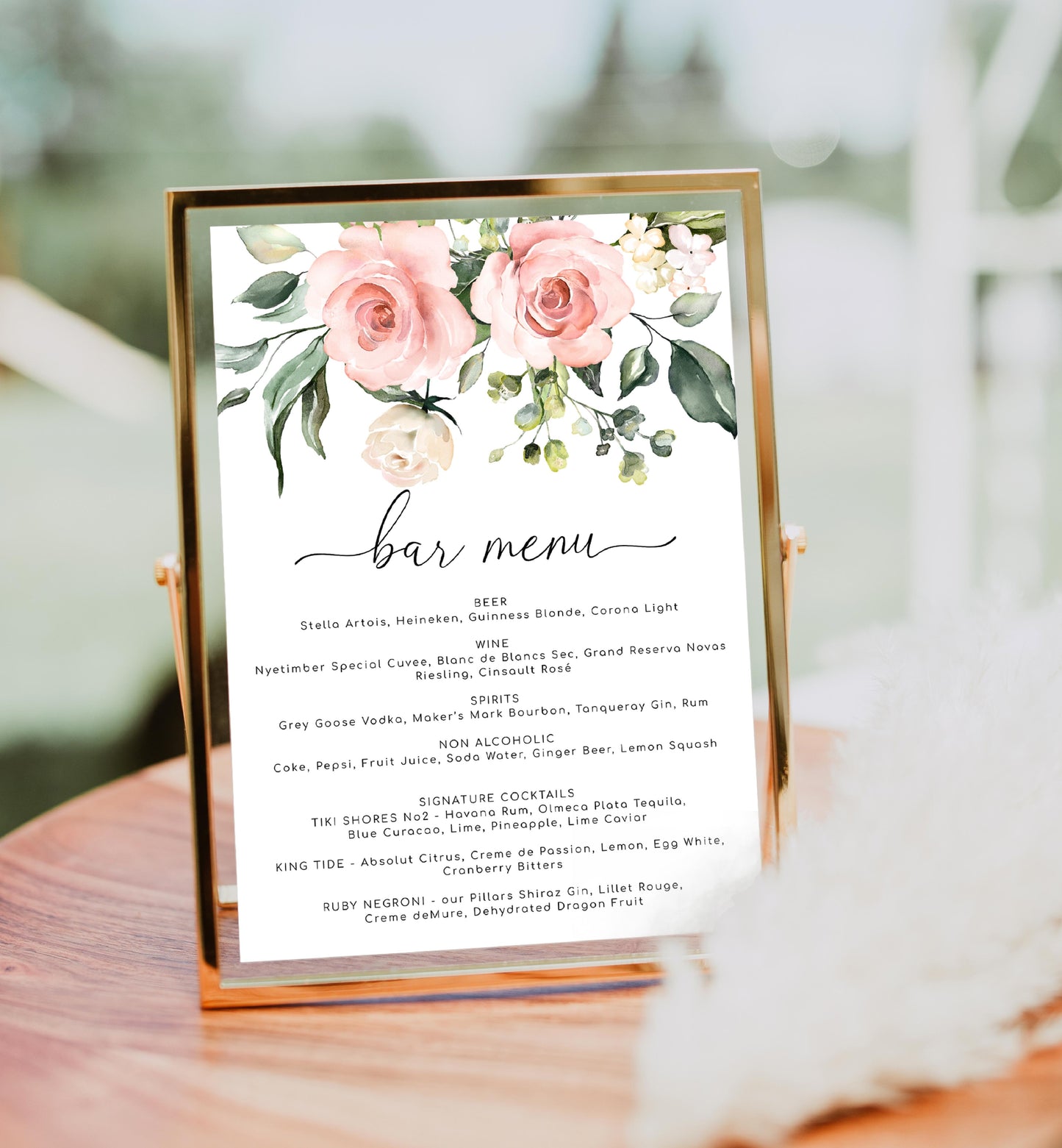 Darcy Floral Pink | Printable Bar Menu Sign Template - Black Bow Studio