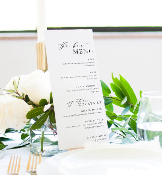 Ellesmere White | Printable Bar Menu Sign Template
