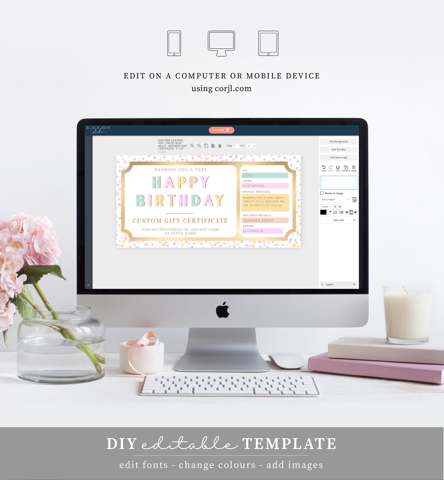 Dot Pastel Blue Multi | Printable Custom Gift Voucher