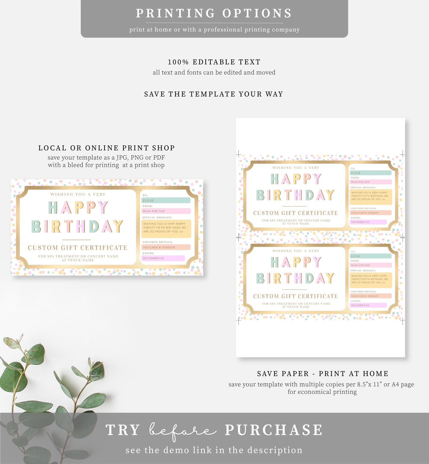 Dot Pastel Blue Multi | Printable Custom Gift Voucher