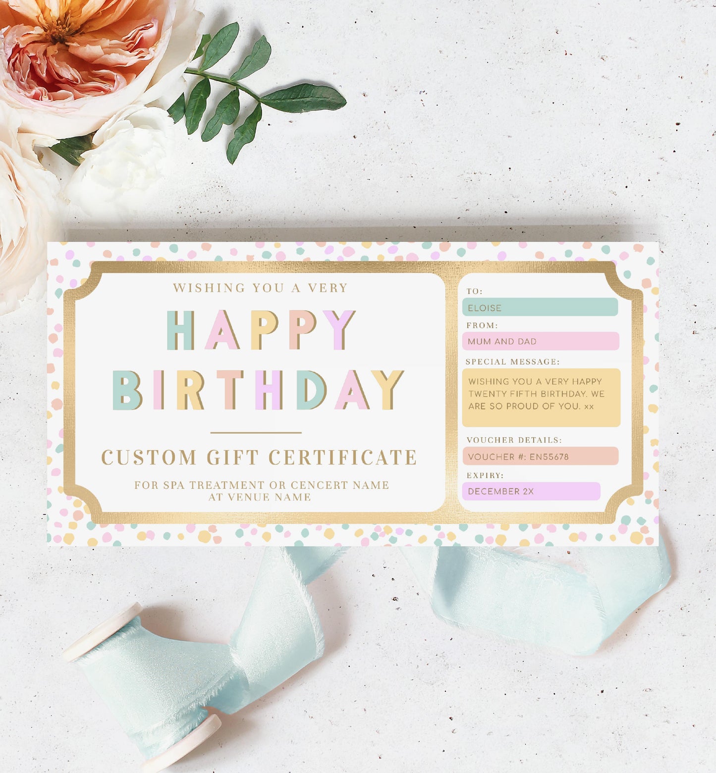 Dot Pastel Blue Multi | Printable Custom Gift Voucher