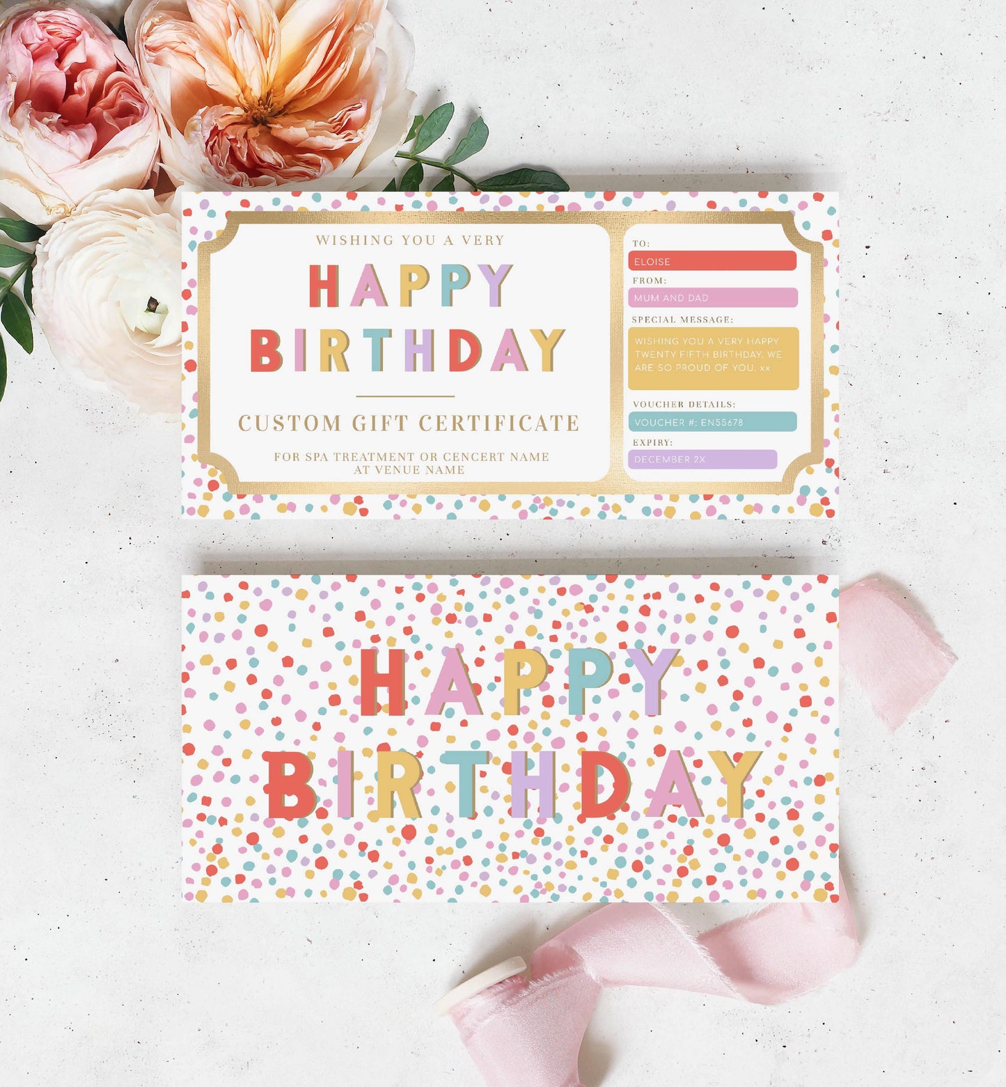 Dot Multi | Printable Custom Gift Voucher Template