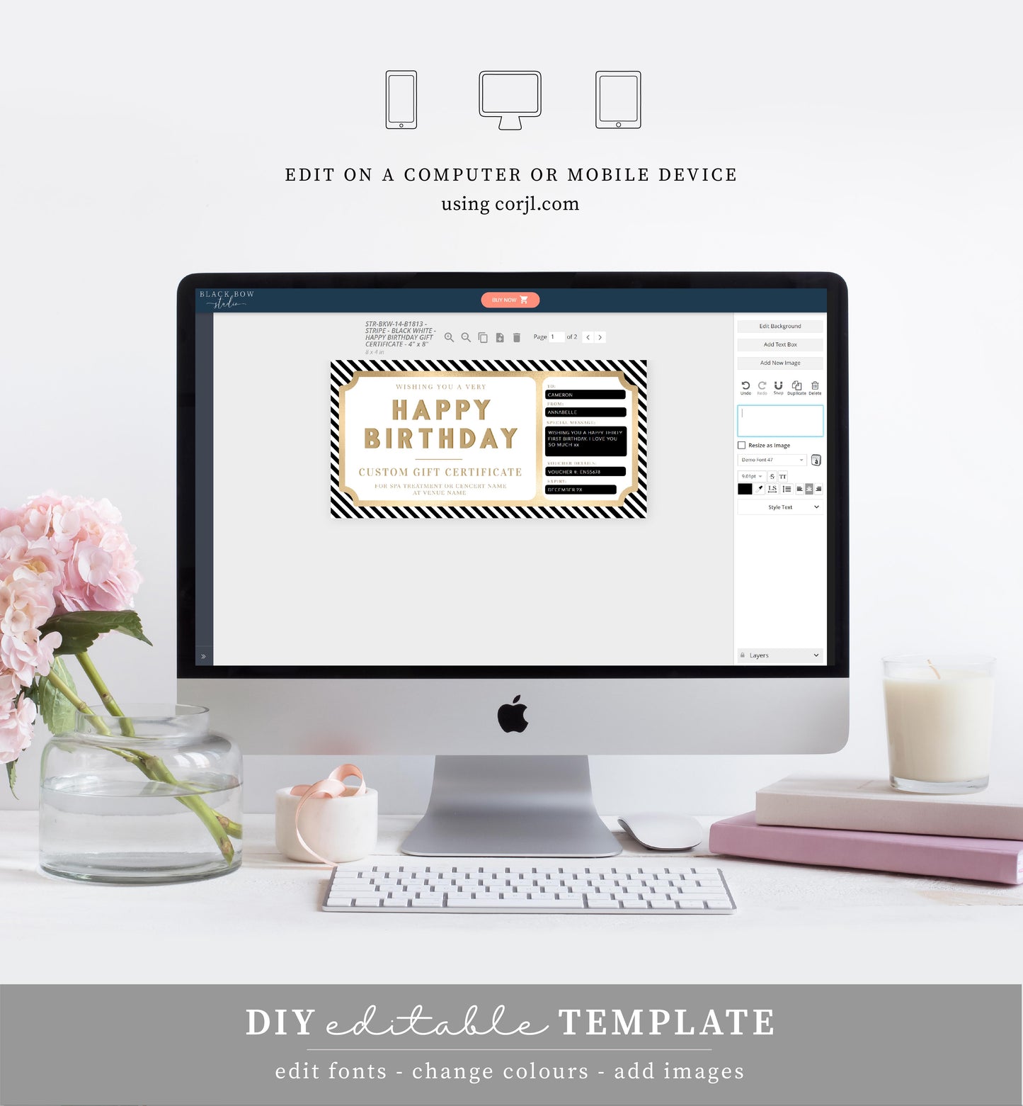 Stripe Black White | Printable Custom Gift Voucher