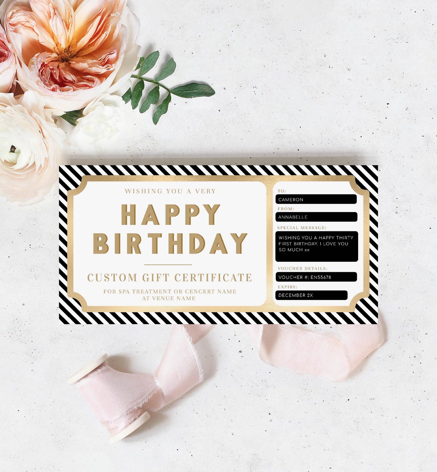 Stripe Black White | Printable Custom Gift Voucher