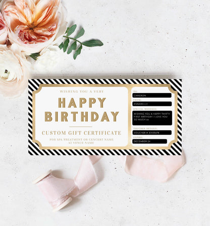 Stripe Black White | Printable Custom Gift Voucher