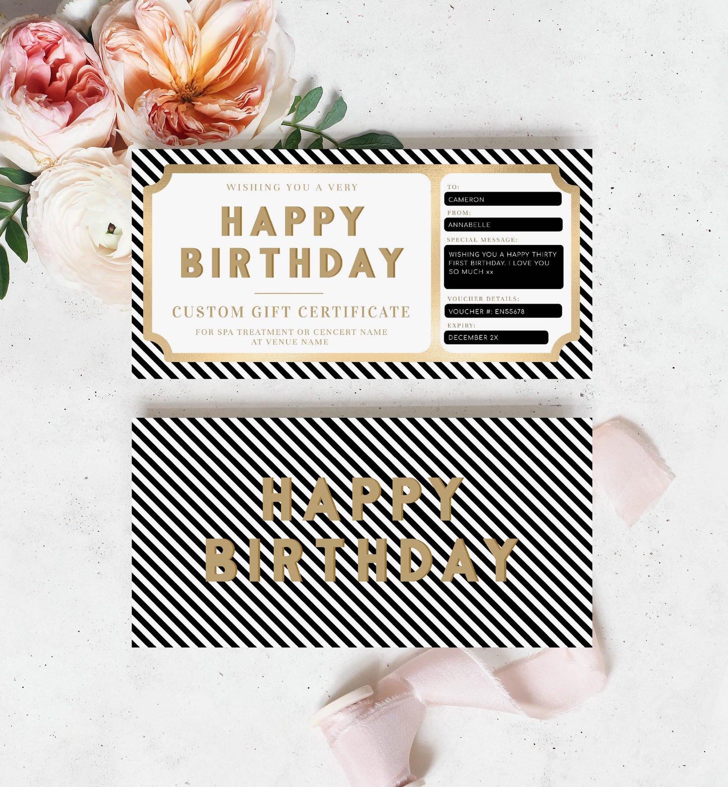 Stripe Black White | Printable Custom Gift Voucher